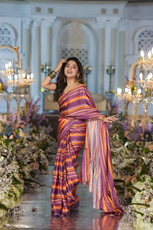 Jairo STRIPS SATIN SILK SAREE - Image 4
