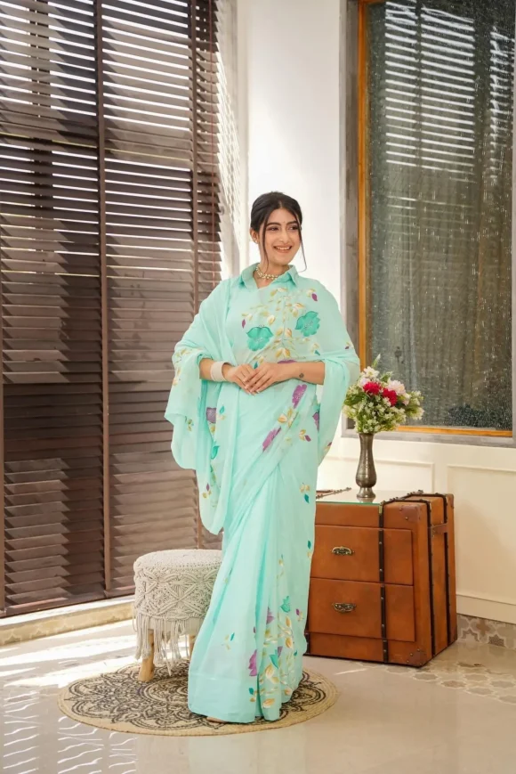 Lilith Blue Handpainted Saree