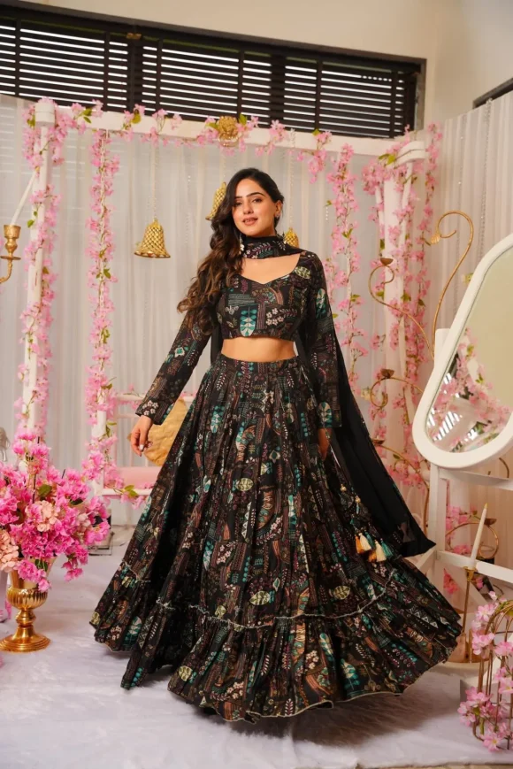 FARISHA BLACK LEHENGA SET - Image 3