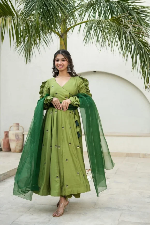 Athena Green Silk Suit Set