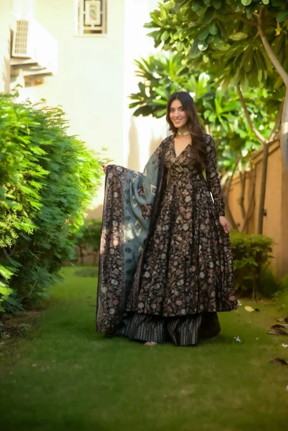 Mahira black muslin suit set