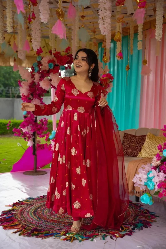 Midnight maroon silk suit set