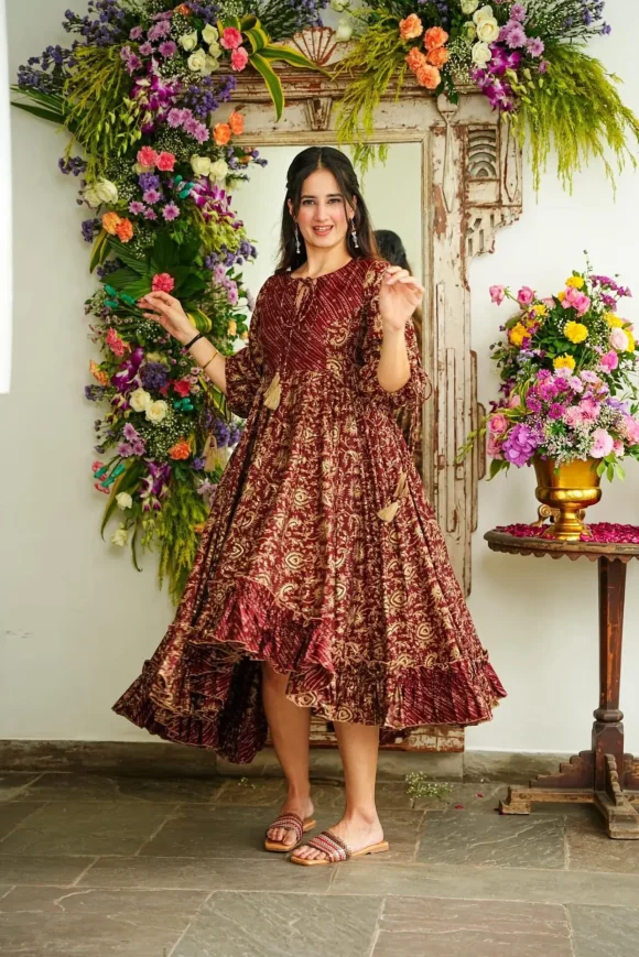 Maroon Majesty Muslin Dress - Image 3