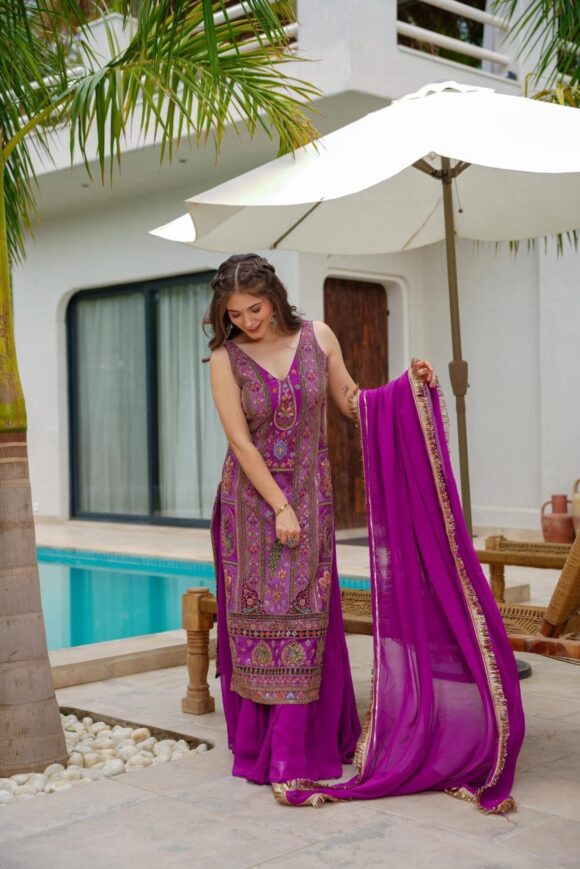 Isabella purple heavy embroidered suit - Image 3