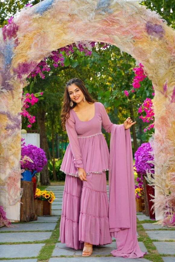 Lavender light georgette sharara set - Image 3