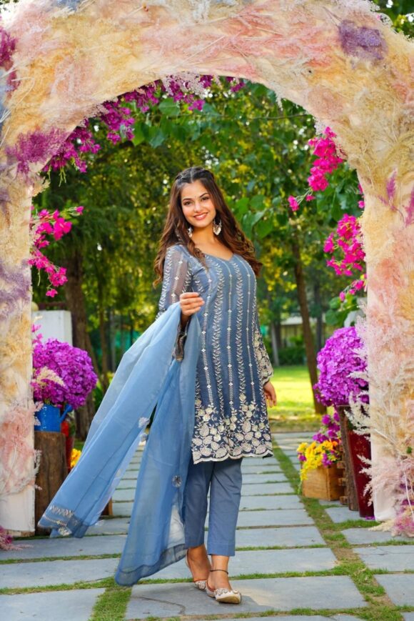 Mitali blue embroidered set - Image 3