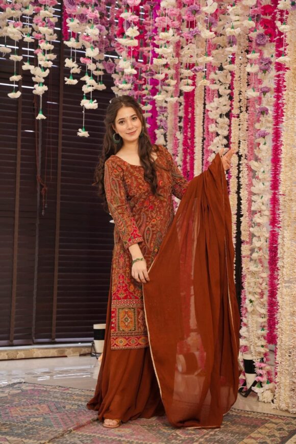 Caramel classic heavy embroidered suit set - Image 3