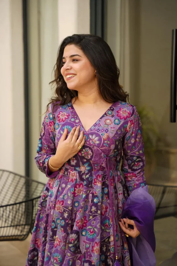 fuchsia embroidered organza suit set - Image 3