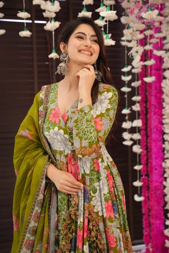 Garden green cotton Angrakha set - Image 3