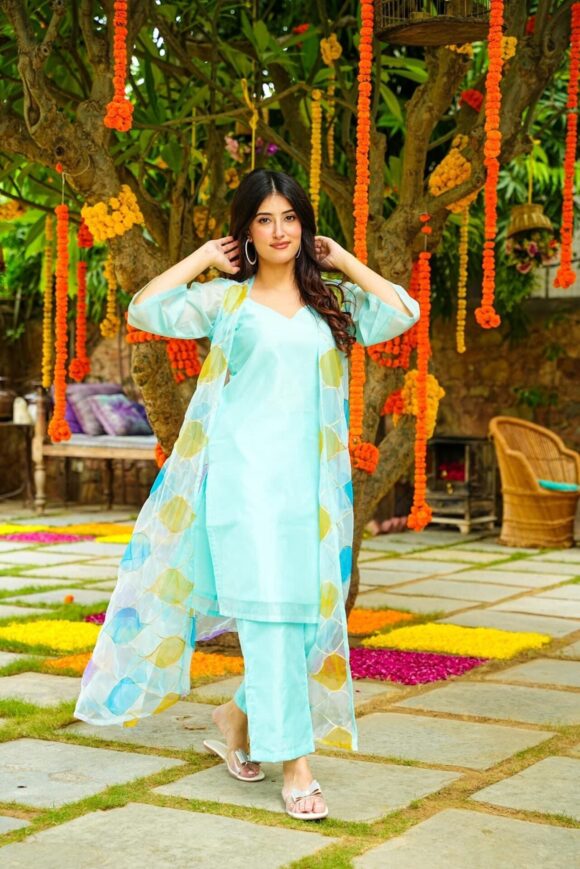 Crystal blue kurta jacket set - Image 3