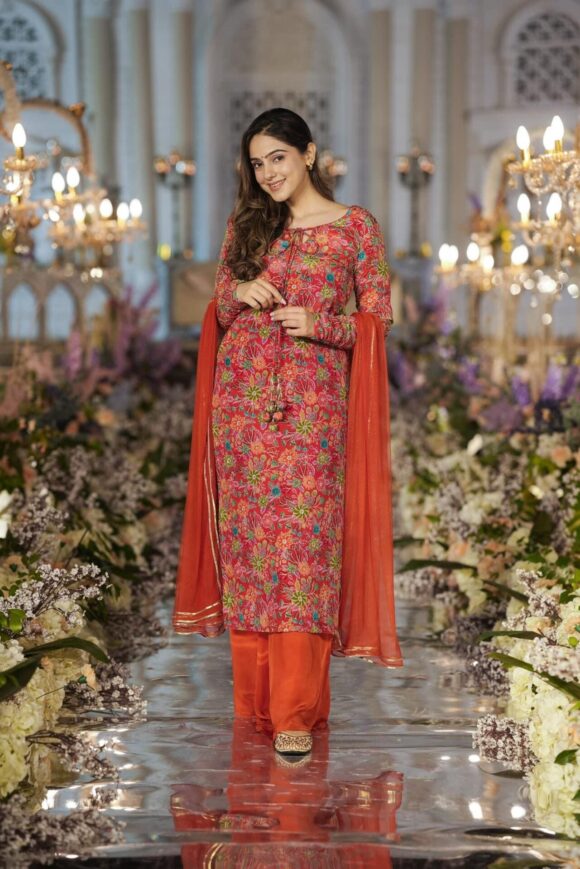 Dhara orange heavy kurta-palazzo set - Image 3