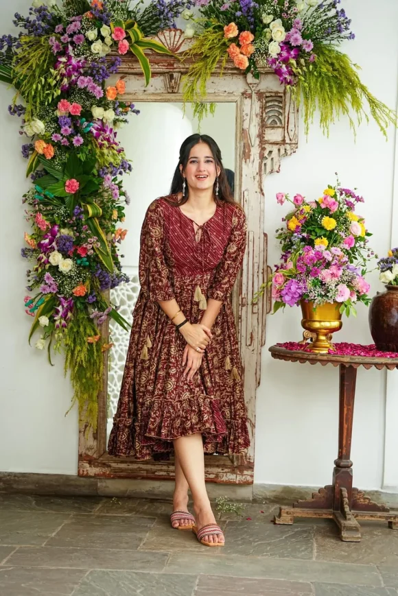 Maroon Majesty Muslin Dress - Image 4