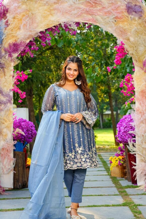 Mitali blue embroidered set - Image 4