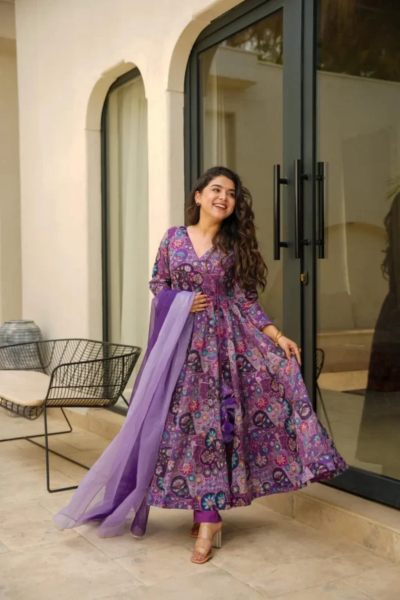 fuchsia embroidered organza suit set - Image 4