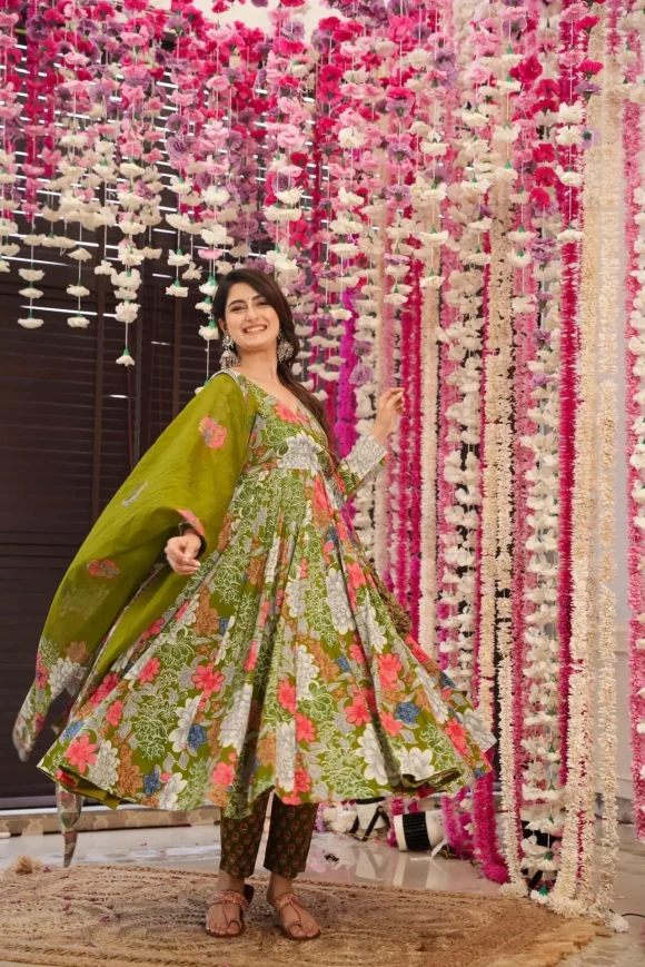 Garden green cotton Angrakha set - Image 4
