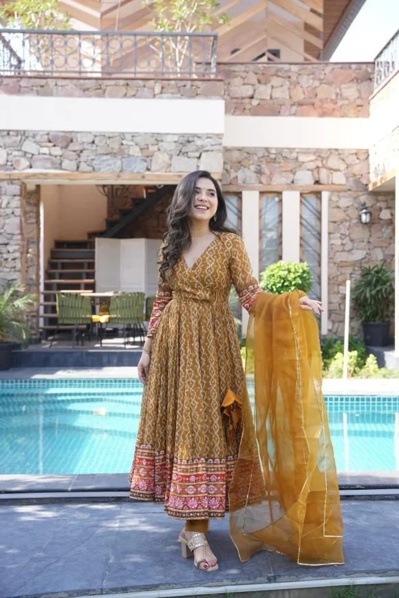 Gauri mustard embroidered suit set - Image 4