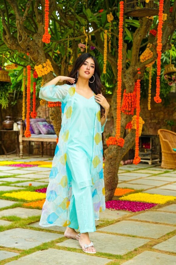 Crystal blue kurta jacket set - Image 4