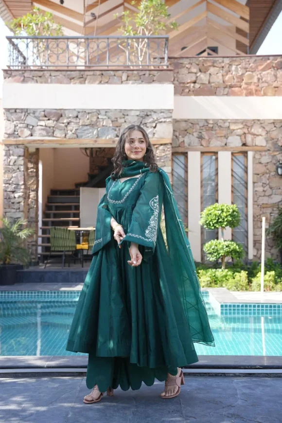 Alluring Green Chanderi Suit Set - Image 4