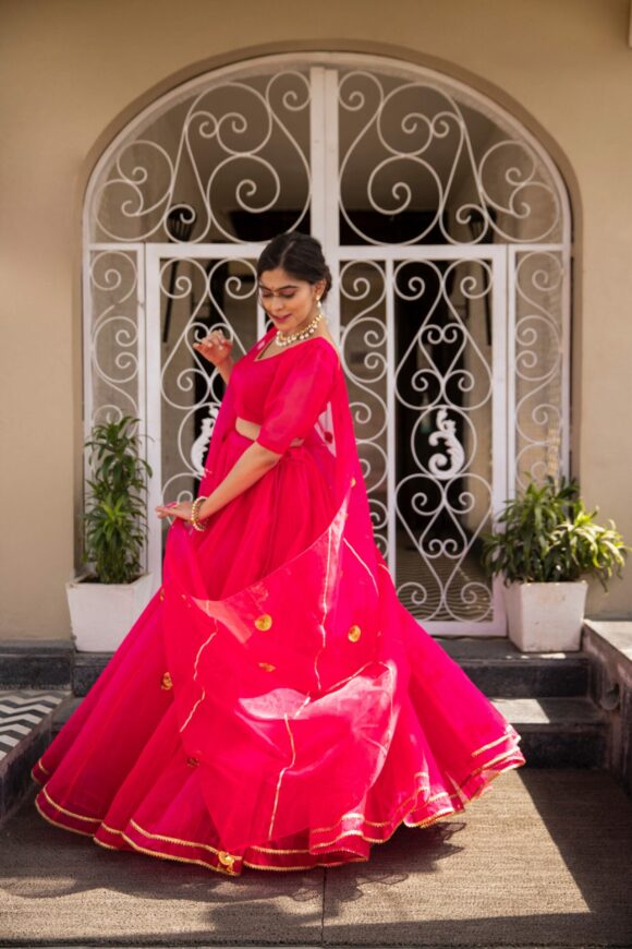 Pink organza puff sleeves lehenga - Image 5