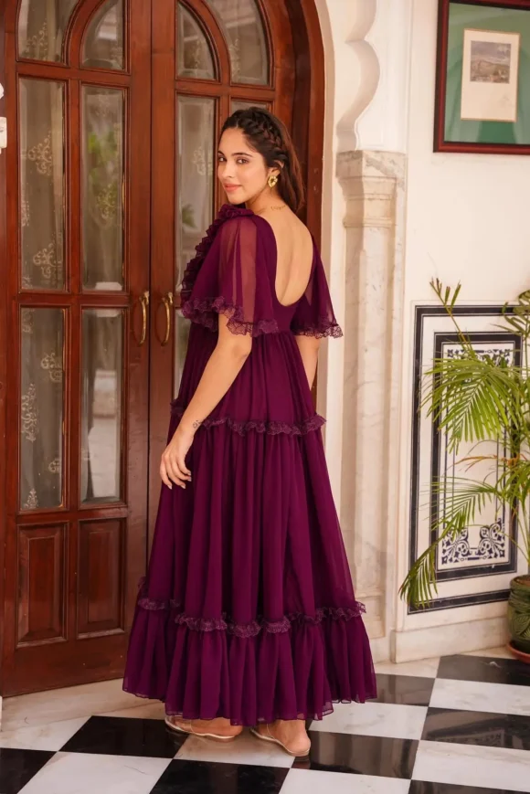 INDIGO FRILLED GEORGETTE DRESS - Image 5