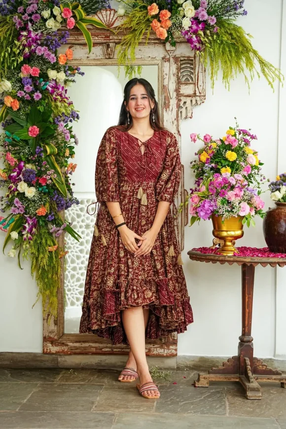 Maroon Majesty Muslin Dress - Image 5