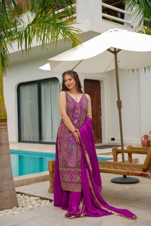 Isabella purple heavy embroidered suit - Image 5