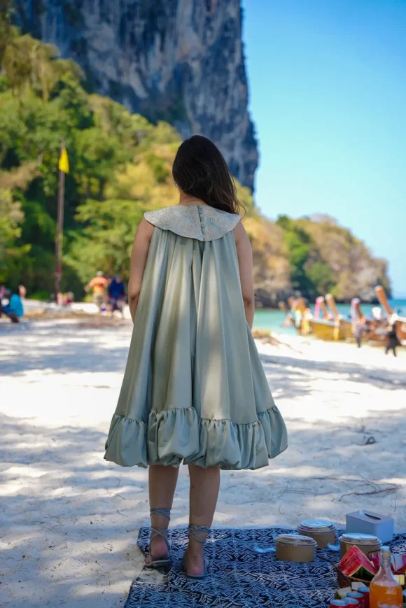 Sage green satin dress - Image 5