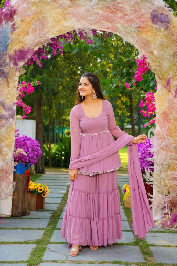 Lavender light georgette sharara set - Image 5