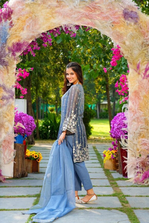 Mitali blue embroidered set - Image 5
