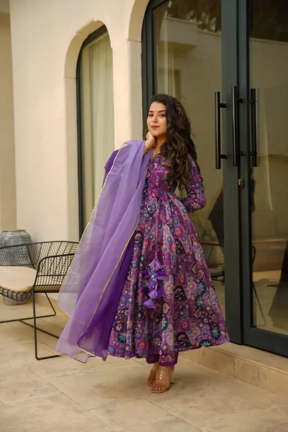 fuchsia embroidered organza suit set - Image 5