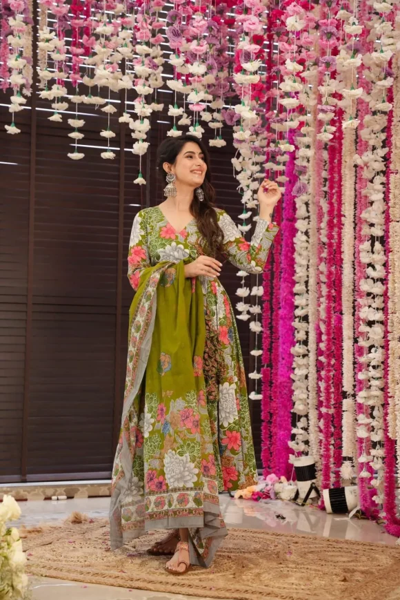 Garden green cotton Angrakha set - Image 5