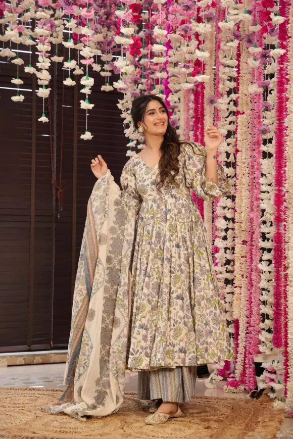 Green leaf print cotton suit set - Image 5