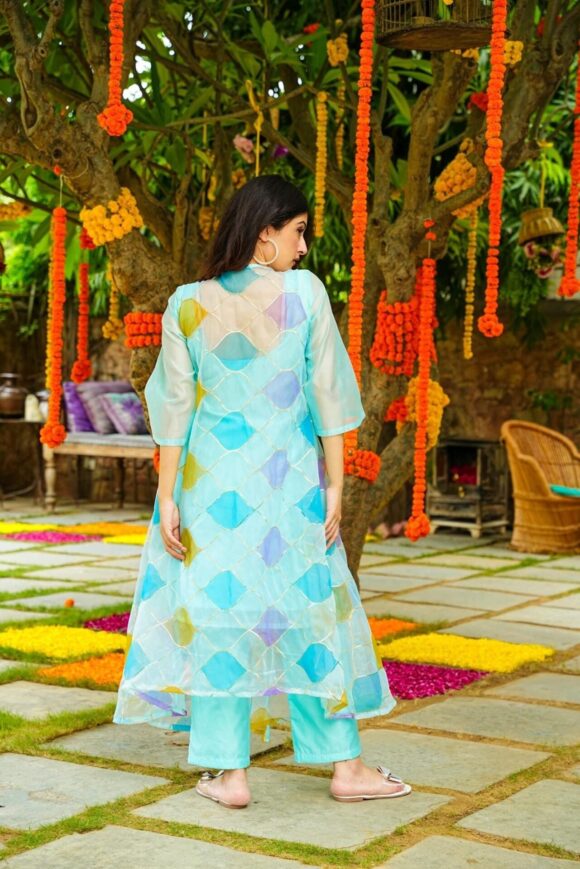 Crystal blue kurta jacket set - Image 5
