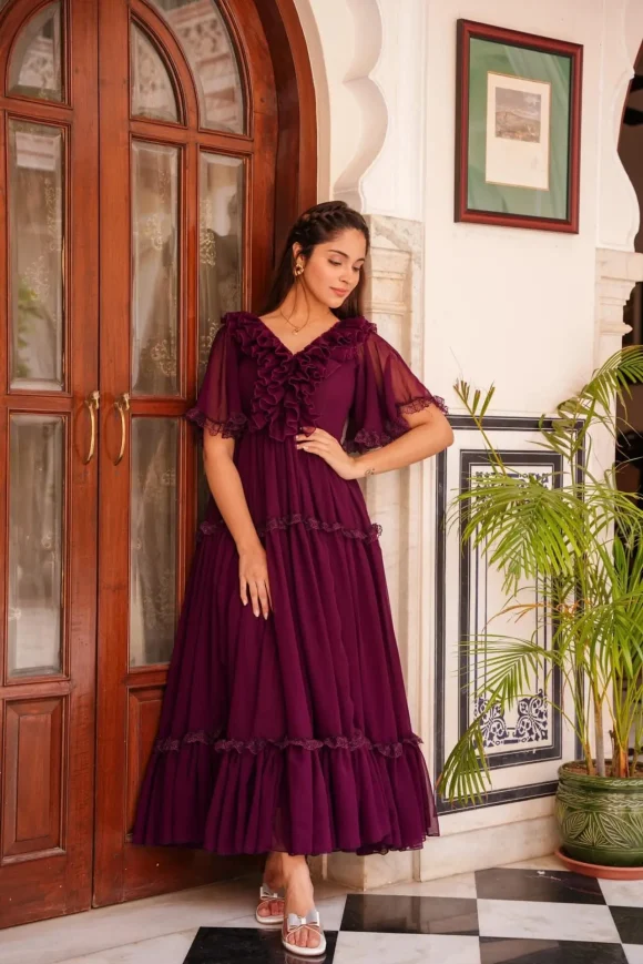 INDIGO FRILLED GEORGETTE DRESS - Image 6