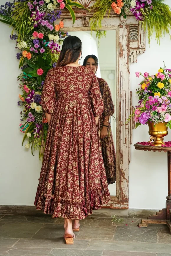 Maroon Majesty Muslin Dress - Image 6