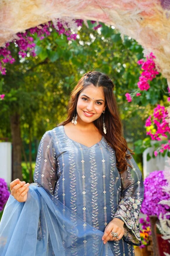 Mitali blue embroidered set - Image 6