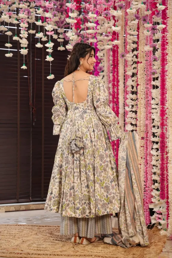 Green leaf print cotton suit set - Image 6