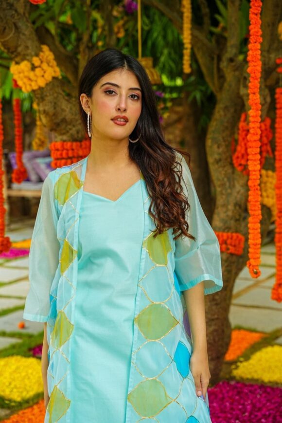 Crystal blue kurta jacket set - Image 6