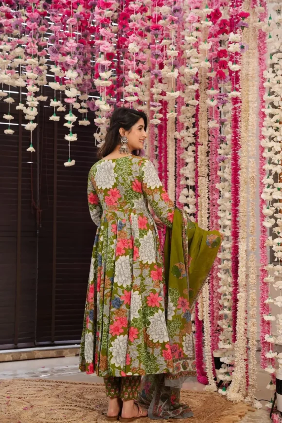 Garden green cotton Angrakha set - Image 7