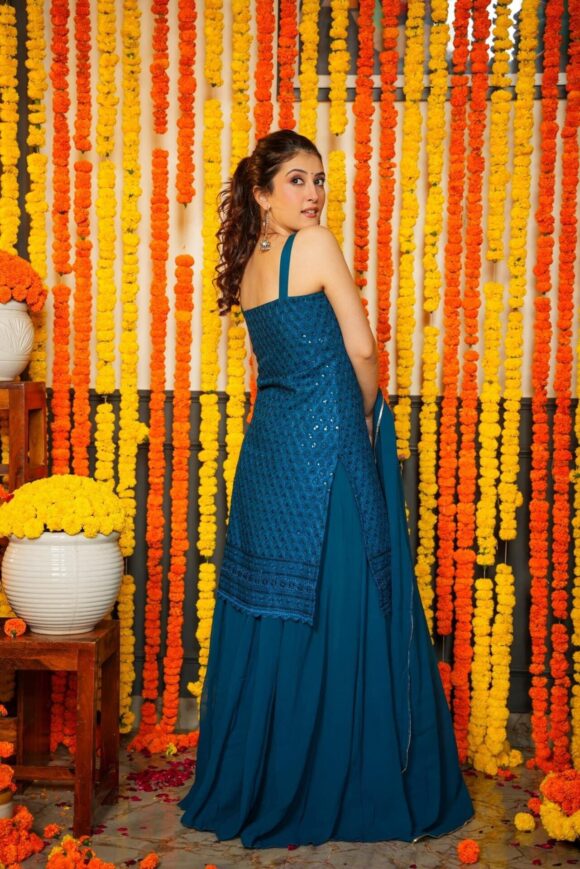 Akshara blue embroidered georgette set - Image 7