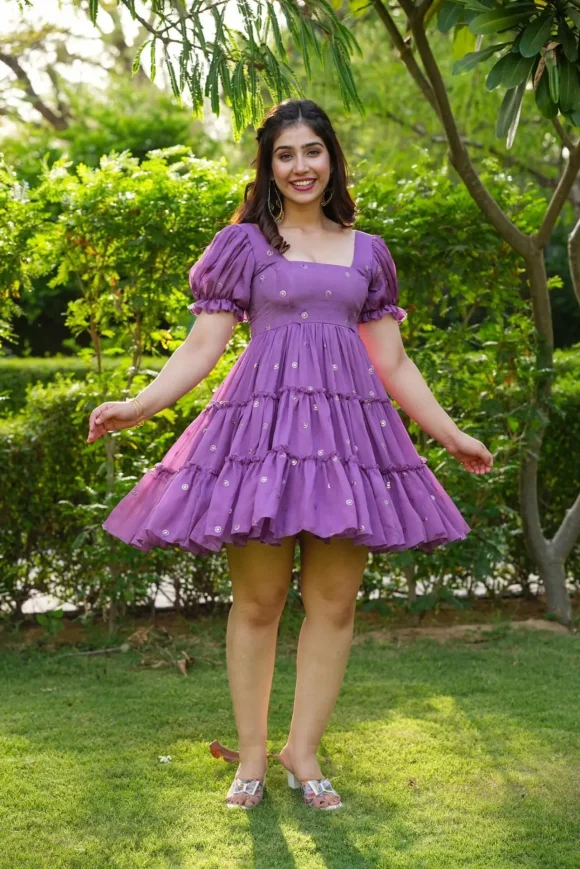 Astra Purple Chinon Dress - Image 7