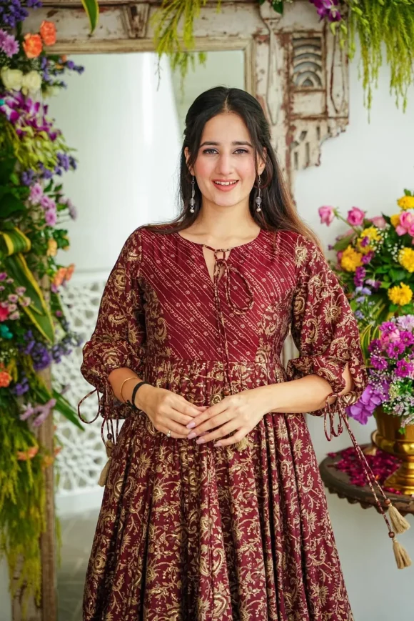 Maroon Majesty Muslin Dress - Image 7