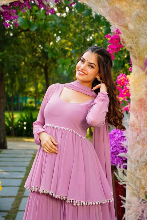 Lavender light georgette sharara set - Image 7