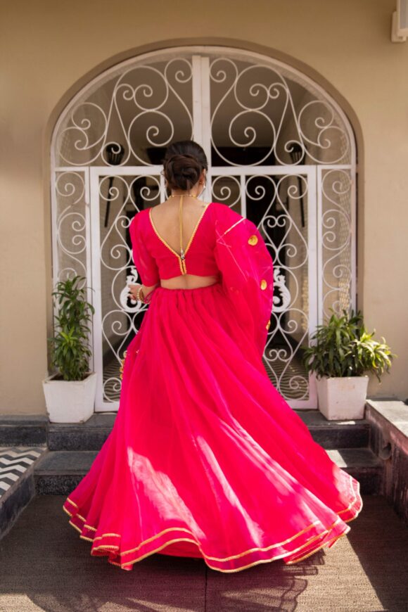 Pink organza puff sleeves lehenga - Image 6