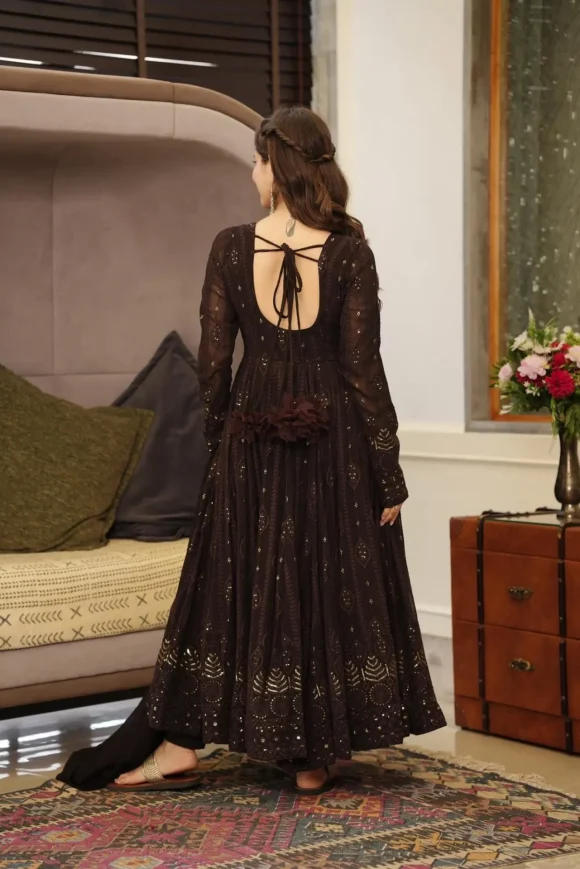 Brown Embroidered Georgette Suit Set - Image 8