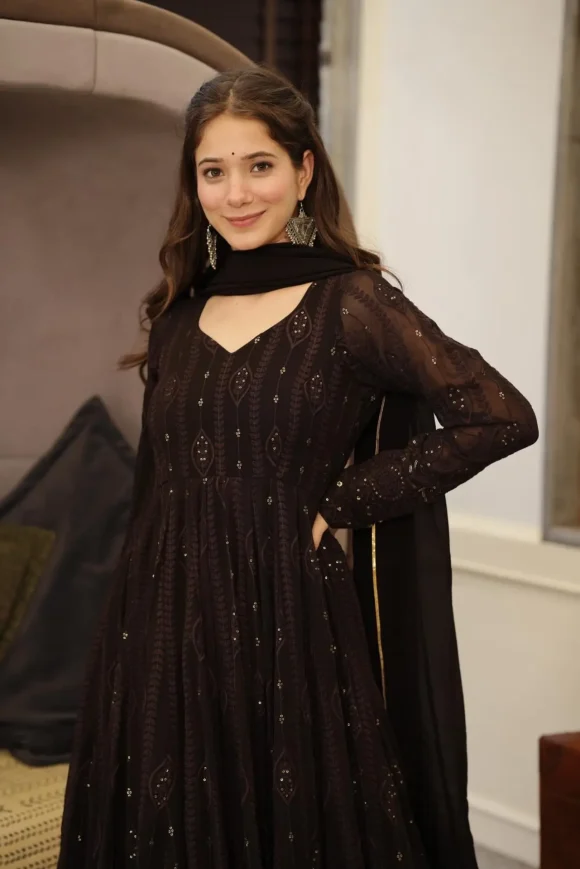 Brown Embroidered Georgette Suit Set - Image 9