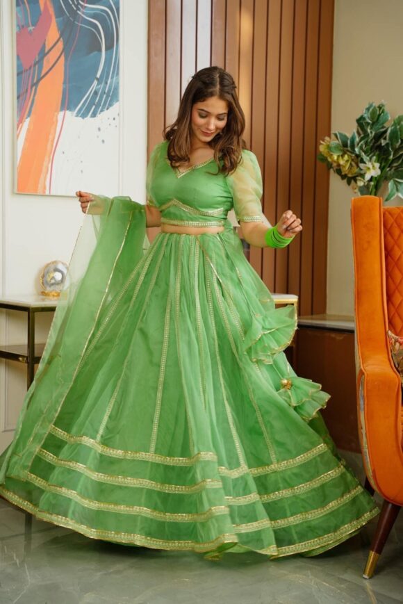 Green nooraniyat organza lehenga choli set - Image 5