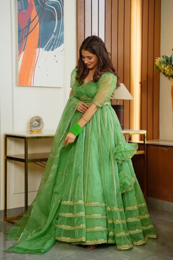 Green nooraniyat organza lehenga choli set - Image 6