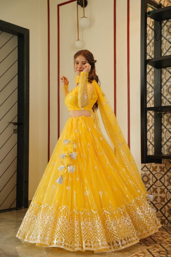 Aisha yellow net lehenga choli set - Image 2
