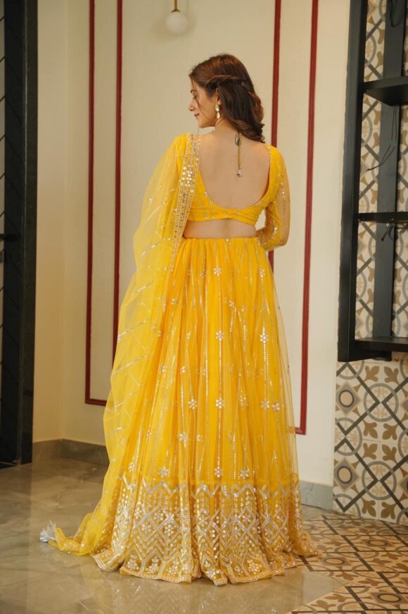 Aisha yellow net lehenga choli set - Image 4